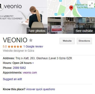 Google My Business VEONIO Address